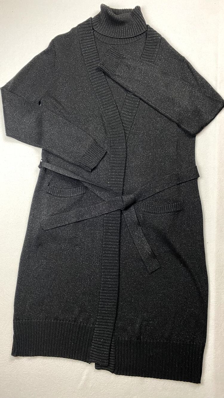 Vintage Lauren Jeans Co L Metallic Silk Turtleneck Tank Tie Cardigan Set Black